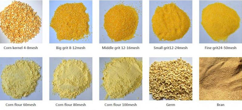 Готовый продукт: кукурузная мука, кукурузная крупа, кукурузная зародыши и отруби.