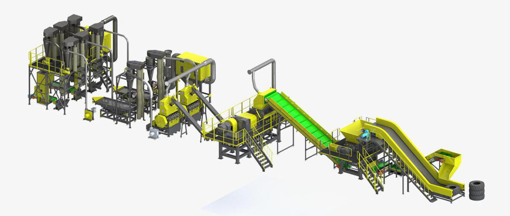 Линия по переработке шин крупного масштаба с дроблением и измельчением